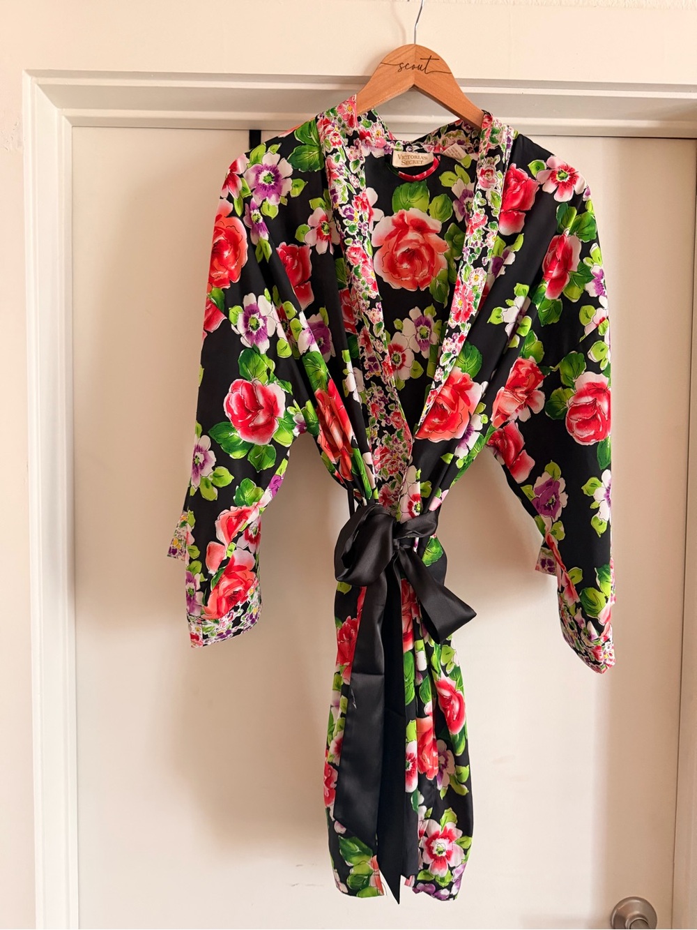 Vintage Victoria's Secret Black Floral Kimono Robe